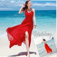ĐẦM MAXI DÀI ĐI BIỂN DU LỊCH DÃ NGOẠI XẺ TÀ ĐAN DÂY LƯNG  3 MÀU