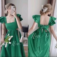 Đầm maxi dài hở lưng cột nơ sau đi biển,đi tiệc,váy maxi dài xòe cổ vuông tay cánh dơi sexy thời trang nữ sang DH007