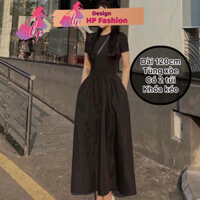 Đầm maxi dài tay ngắn ôm body thiết kế, váy nữ xoè đi biển đi dự tiêc màu đen đi tiệc cưới sang chảnh VD985 STYLE