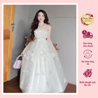 Đầm Maxi Dáng Dài Xòe Kết Hoa Hàng Thiết Kế, Váy Trắng Maxi Xòe Bồng Bềnh Tiểu Thư Dự Tiệc Daoj Phố - XT.Fashion