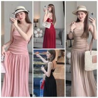 Đầm maxi dáng ôm body nhíu lưng dáng xoè 4 màu chất gân lạnh 503