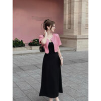 Đầm maxi đi biển 2 dây dáng dài kem áo khoác