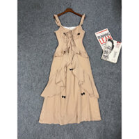 ĐẦM MAXI ĐI BIỂN 2 DÂY VIỀN BÈO PHỐI NƠ (ẢNH THẬT)