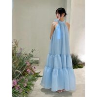 Đầm maxi đi biển cổ yếm nơ lưng dáng xoè đầm maxi dạo phố buộc nơ lưng hàng Quảng Châu Mẫu Hot 2024