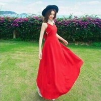 Đầm maxi đi biển cột nơ lưng siêu phẩm mùa hè chất voan lụa mát rượi