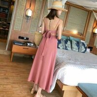 Đầm maxi đi biển cột nơ lưng siêu phẩm mùa hè chất voan lụa mát rượi