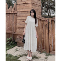 Đầm Maxi Đi Biển, Đầm Nữ Dáng Dài Cổ Tròn Tay Ngắn Màu Trơn Form Rộng V4016