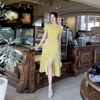 Đầm maxi đi biển dáng dài chấm bi tay phồng xẻ đùi sang trọng Callene (CC286)