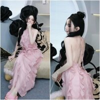 Đầm maxi đi biển dáng dài dây lưng chất voan bèo bồng bềnh quyến rũ (có mút) - NHƯ Ý