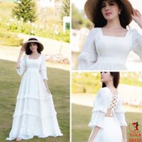 Đầm maxi đi biển đẹp cổ vuông tay dài cực sang đi tiệc sống ảo siêu xinh