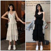 Đầm maxi đi biển - đi dạo phố bốn tầng 2 màu (kèm hình thật)