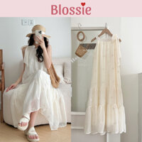 Đầm maxi đi biển thêu bướm nơ cổ siêu xinh - Váy maxi dáng dài xòe thêu voan hai lớp ( chuẩn ảnh)