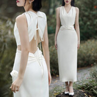 Đầm maxi đi biển thiết kế cut out, hở eo và lưng, cổ V, sát nách ROKI