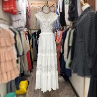 Đầm maxi đi biển trắng vintage/ du lịch hàng cao cấp