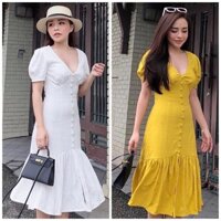 Đầm maxi đi biển, váy dạo phố, váy đuôi cá nút bọc 2 màu (kèm hình thật)