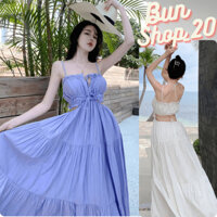 Đầm maxi đi biển Váy hở lưng (Có Bigsize) Thiết kể xẻ ngực Có Sẵn Mút, Chất đũi tơ QC đi biển dạo phố chụp hình sống ảo
