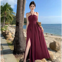 Đầm Maxi Đi Biển Xẻ Tà Bảng Màu Mới Lưng Hở Gợi Cảm Kiểu Pháp Coolline
