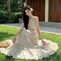 Đầm Maxi Đi Biển Xòe Tiểu Thư Lưng Hở Gợi Cảm Kiểu Hàn Quốc Geisha