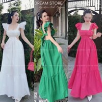 Đầm maxi đi du lịch biển, Đầm maxi nơ lưng dự tiệc dáng xoè cao cấp