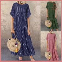 Đầm Maxi fulaide In Chấm Boho Phong Cách Nữ Tay Dài Cho Đi Biển