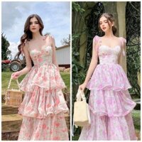 Đầm maxi hai dây cột vai vải voan 3 tầng dáng dài đi biển đi chơi dã ngoại 262  Nữ Women Dress Voan Tơ
