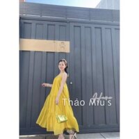 đầm maxi hai dây from suông  bồng sang chảnh , chất liệu vải voan lụa , đi dạo biển đi chơi điều hợp,free size 45kg-58kg