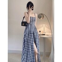 Đầm maxi hai dây sọc caro sẽ trước siêu xinh nhiều size nhiều màu