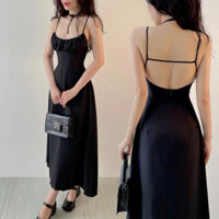 Đầm maxi hai dây thiết kế đi biển xinh xắn, hai màu đen và nâu - JESSI