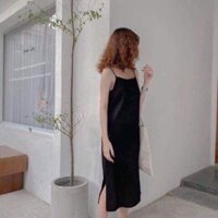 ĐẦM MAXI HAI DÂY  TÔN DÁNG XẺ TÀ  DÀI ,CỔ HÌNH CHỮ V