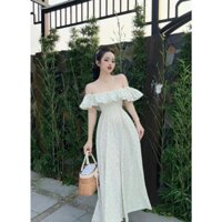 Đầm maxi hoa bẹt vai bèo JULIA STORE đầm hoa chân váy dài Free size VY007AKD