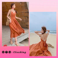 ĐẦM MAXI LỤA 2 DÂY CHÉO NGỰC CỘT NƠ LƯNG