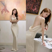 ĐẦM MAXI LỤA ĐỖ 2 DÂY ĐÁ sẵn hoả tốc+ ảnh thật ở cuối