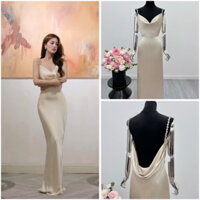 Đầm maxi lụa đỗ 2 dây kết đá