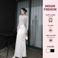 ĐẦM MAXI LƯỚI TAY DÀI, 2 MÀU TRẮNG ĐEN THANH LỊCH, SANG CHẢNH FREESIZE