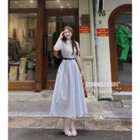 Đầm maxi nữ chất lụa tay ngắn cổ sơ mi váy dài dáng xòe kèm đai thiết kế xinh xắn thích hợp mặc đi chơi