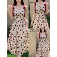 Đầm maxi nữ chất LỤA Ý 2 dây nơ họa tiết IN hoa váy dài dáng xòe mẫu mã mới thiết kế xinh xắn