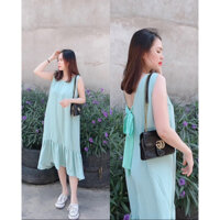 Đầm maxi nữ dáng đuôi cá dài màu xanh mint cột nơ lưng xinh xắn (D2747)