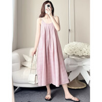 Đầm maxi Nữ hai dây đầm caro xếp ly siêu đẹp cao cấp hình thật