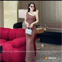 đầm maxi ôm body phối viền lệch vai đuôi cá nhn
