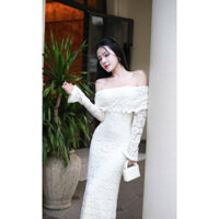 Đầm Maxi Ren Trễ Vai Tay Dài Thiết Kế Đi Tiệc Sang Trọng