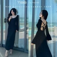 Đầm maxi tay loe đan dây lưng có mút dáng dài 2 lớp (chất thun nhủ).