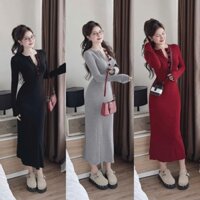Đầm maxi thời trang nữ chất THUN GÂN tay dài cổ V váy đuôi cá dài thiết kế 3 màu cực xinh và nữ tính