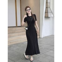 Đầm maxi thời trang nữ chất thun gân tay ngắn cổ tròn váy đuôi cá dài thiết kế xinh xắn nữ tính dịu dàng