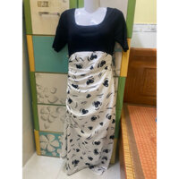 Đầm maxi thun đen váy voan trắng in hình trái tim dáng ôm phối siêu xinh size S