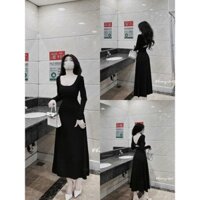 Đầm maxi thun lạnh cổ u xoắn lưng 2 màu đỏ/ đen, đầm body dài tay, đầm nữ dáng ôm -Mei_clothingnt