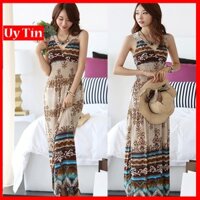 Đầm maxi thun mềm mát DX06 - Đầm suông maxi đi biển, đi dạo phố damdutiecmaxi2019