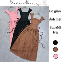Đầm maxi tiểu thư 2 dây tay con form xoè dài rút eo co giãn tôn dáng màu đen nâu hồng đi chơi đi biển xuanmaishop12