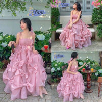 Đầm Maxi Tơ Lụa 2 Dây Cột Vai Hở Lưng Đính Nhiều Nơ Thời Trang Nữ Sam Closet Free Size 40-55kg