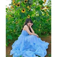 Đầm maxi tơ lụa 2 dây đính nơ ( có mút ngực ) - 134