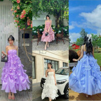 Đầm maxi tơ lụa đính nơ 2 dây siêu xinh mặc đi chơi, dự tiệc đều đẹp